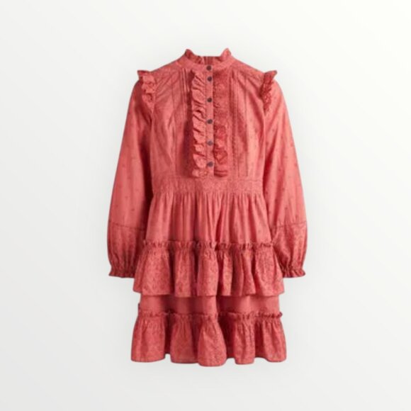 Boden Mixed Broderie Shirt Dress in Dusty Red - Picture 3 of 11